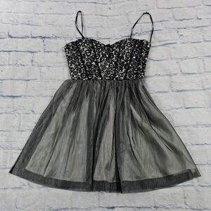 Masquerade Cocktail Dress Womens 3/4 Black Ivory Lace Sequin Tulle Mini Party